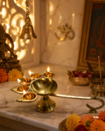 Premium Brass Panch Aarti Diya with Handle for Puja & Temple Aarti - Image 5