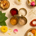 Brass Chokta Puja Samagri  Set for Haldi, Kumkum, Roli & Chawal - Image 11