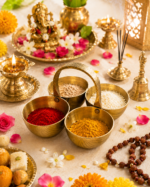 Brass Chokta Puja Samagri  Set for Haldi, Kumkum, Roli & Chawal - Image 6