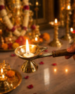 Brass Aarti Diya with Wooden Handle for Puja & Bhog Rituals - Image 10