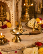 Brass Aarti Diya with Wooden Handle for Puja & Bhog Rituals - Image 2