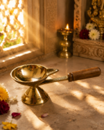 Brass Aarti Diya with Wooden Handle for Puja & Bhog Rituals - Image 3
