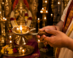 Brass Aarti Diya with Wooden Handle for Puja & Bhog Rituals - Image 4