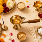 Brass Aarti Diya with Wooden Handle for Puja & Bhog Rituals