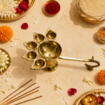 Premium Brass Panch Aarti Diya with Handle for Puja & Temple Aarti - Image 3