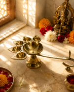 Premium Brass Panch Aarti Diya with Handle for Puja & Temple Aarti - Image 2
