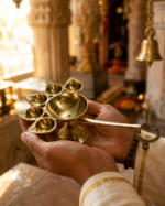 Premium Brass Panch Aarti Diya with Handle for Puja & Temple Aarti - Image 8