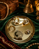 Brass Puja Thali Set with Om, Diya, Roli Chawal & Incense Holder - Image 5