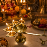 Premium Brass Panch Aarti Diya with Handle for Puja & Temple Aarti