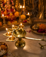 Premium Brass Panch Aarti Diya with Handle for Puja & Temple Aarti