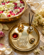 Brass Puja Thali Set with Om, Diya, Roli Chawal & Incense Holder - Image 6
