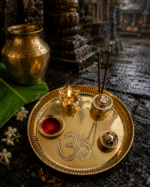 Brass Puja Thali Set with Om, Diya, Roli Chawal & Incense Holder - Image 7