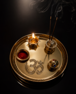 Brass Puja Thali Set with Om, Diya, Roli Chawal & Incense Holder - Image 8