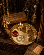 Brass Puja Thali Set with Om, Diya, Roli Chawal & Incense Holder - Image 3