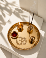 Brass Puja Thali Set with Om, Diya, Roli Chawal & Incense Holder - Image 4