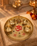 Premium Brass Om Swastik Puja Thali Set with Diya, Bell & Ritual Bowls - Image 4