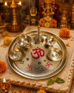 Premium Brass Om Swastik Puja Thali Set with Diya, Bell & Ritual Bowls - Image 5