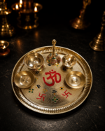 Premium Brass Om Swastik Puja Thali Set with Diya, Bell & Ritual Bowls - Image 6