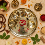 Premium Brass Om Swastik Puja Thali Set with Diya, Bell & Ritual Bowls
