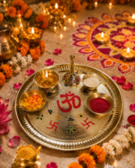 Premium Brass Om Swastik Puja Thali Set with Diya, Bell & Ritual Bowls - Image 2
