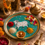 Premium Cow Design Brass Pooja Plate Set for Bhog, Gau Puja & Rituals