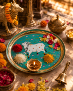 Premium Cow Design Brass Pooja Plate Set for Bhog, Gau Puja & Rituals