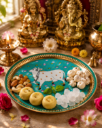 Premium Cow Design Brass Pooja Plate Set for Bhog, Gau Puja & Rituals - Image 2