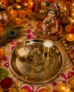 Brass Krishna Bhog Thali Set with Bowls, Glass & Spoon