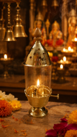 Brass Akhand Jyot Diya Lamp with Glass Cover for Mandir & Daily Puja - Image 9