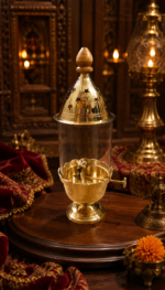 Brass Akhand Jyot Diya Lamp with Glass Cover for Mandir & Daily Puja - Image 2