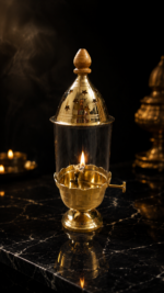Brass Akhand Jyot Diya Lamp with Glass Cover for Mandir & Daily Puja - Image 3