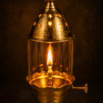 Brass Akhand Jyot Diya Lamp with Glass Cover for Mandir & Daily Puja