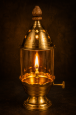 Brass Akhand Jyot Diya Lamp with Glass Cover for Mandir & Daily Puja