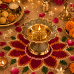 Brass Flower Akhand Diya with Lotus Design for Puja & Mandir Décor