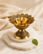Brass Flower Akhand Diya with Lotus Design for Puja & Mandir Décor - Image 5