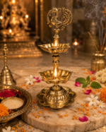 Brass Peacock Samai Diya Stand for Temple Puja & Festive Décor - Image 7