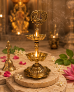 Brass Peacock Samai Diya Stand for Temple Puja & Festive Décor - Image 8