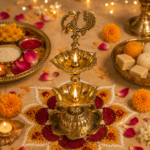 Brass Peacock Samai Diya Stand for Temple Puja & Festive Décor