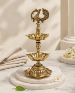 Brass Peacock Samai Diya Stand for Temple Puja & Festive Décor - Image 2