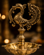 Brass Peacock Samai Diya Stand for Temple Puja & Festive Décor - Image 4