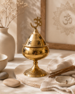 Brass Akhand Diya with Lid, Om & Swastik Design - Image 9