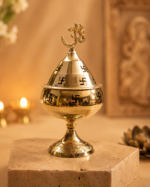 Brass Akhand Diya with Lid, Om & Swastik Design - Image 10