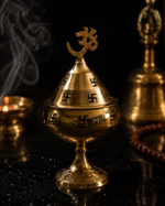 Brass Akhand Diya with Lid, Om & Swastik Design - Image 11
