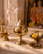 Brass Akhand Diya with Lid, Om & Swastik Design - Image 3