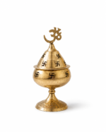 Brass Akhand Diya with Lid, Om & Swastik Design - Image 4
