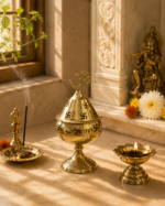 Brass Akhand Diya with Lid, Om & Swastik Design - Image 7