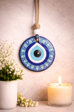 Evil Eye Wall Hanging Decor with Rope Loop | Blue Nazar Protection Charm - Image 3