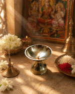 Traditional Brass Pooja Diya with Deep Bowl for Oil/Ghee Lamp - Image 4