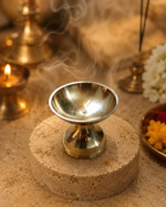 Traditional Brass Pooja Diya with Deep Bowl for Oil/Ghee Lamp - Image 2