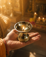 Traditional Brass Pooja Diya with Deep Bowl for Oil/Ghee Lamp - Image 3
